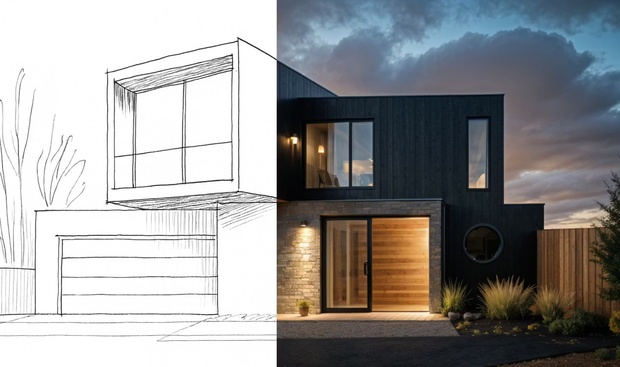 От линейного скетча фасада до реалистичного виза