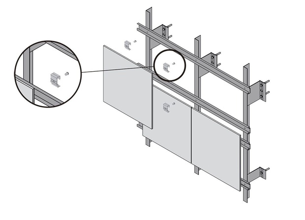 Аксонометрия конструктивной схемы металлической подсистемы вентфасада