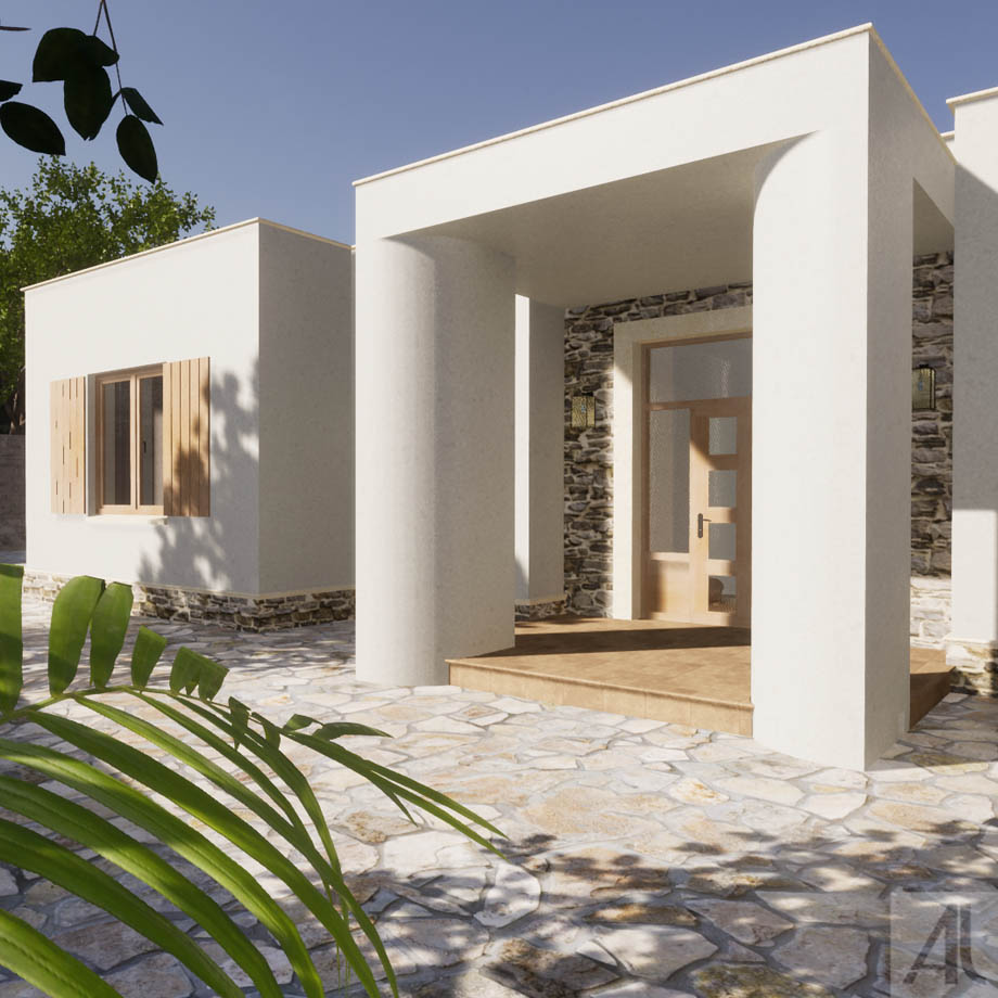 Визуализация главного фасада из проекта частного дома. © Architect4U