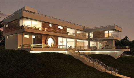 загородный дом ночной вид