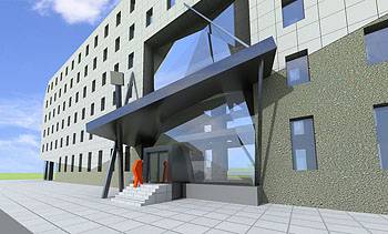 Офисное здание г. Щербинка. Входная группа.  Архитектор Евмененко Дмитрий.