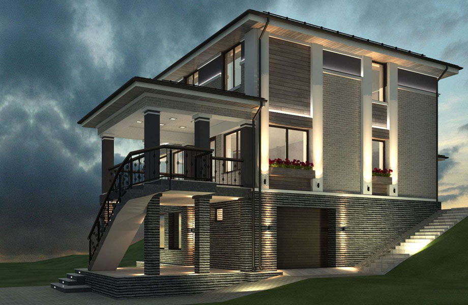 фасады дома на склоне