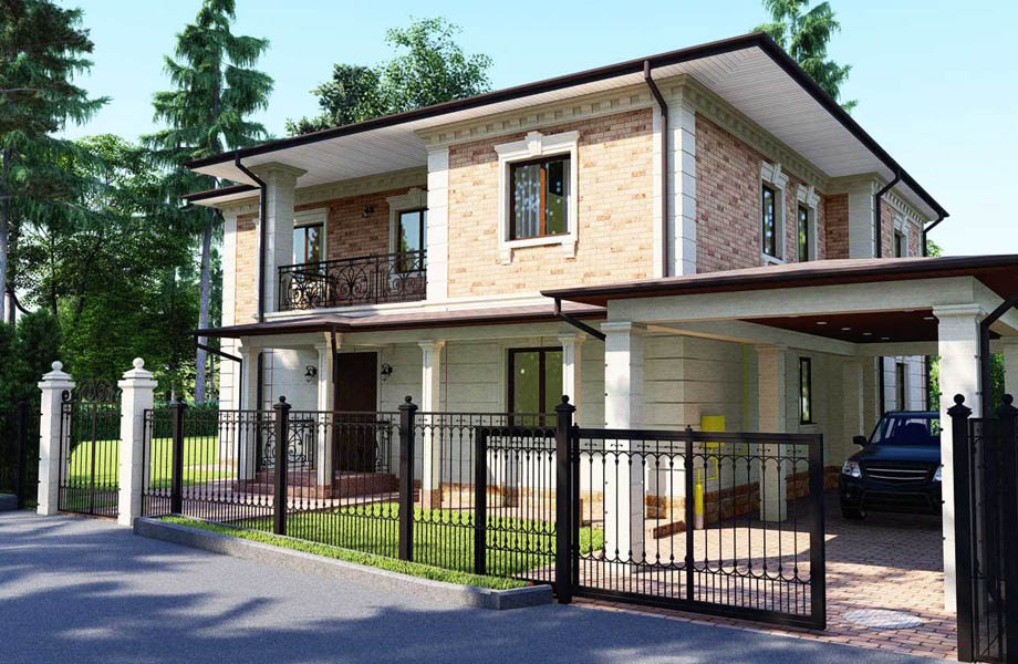 Пример реконструкции входной группы жилого дома - пристройка навеса для автомобилей