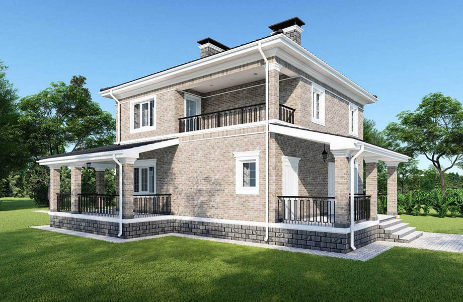 Пример отделки фасада пеноблочного дома в классике