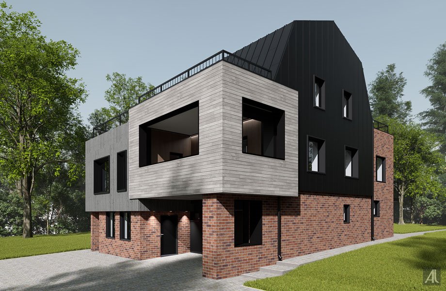 дизайн фасадов кирпичного дома в современном стиле в красногорске