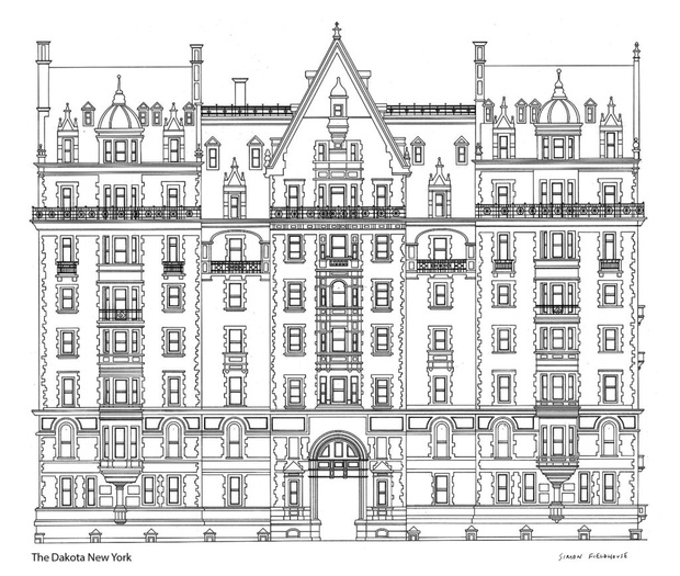 Чертеж главного фасада здания