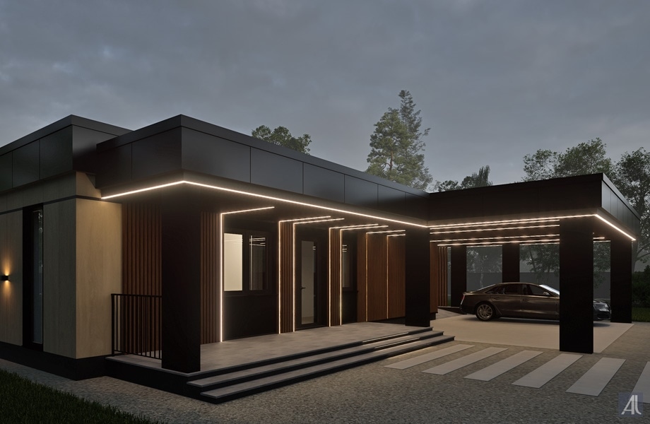 Проект отделки, фасадного освещения одноэтажного дома в Мытищи, 2025