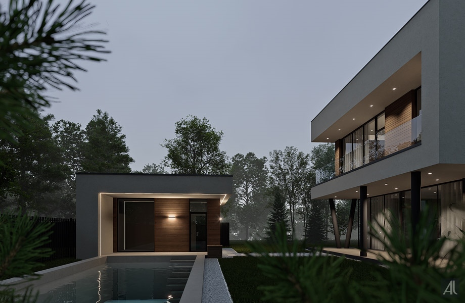 проектирование фасада частного жилого дома и бани на новой риге