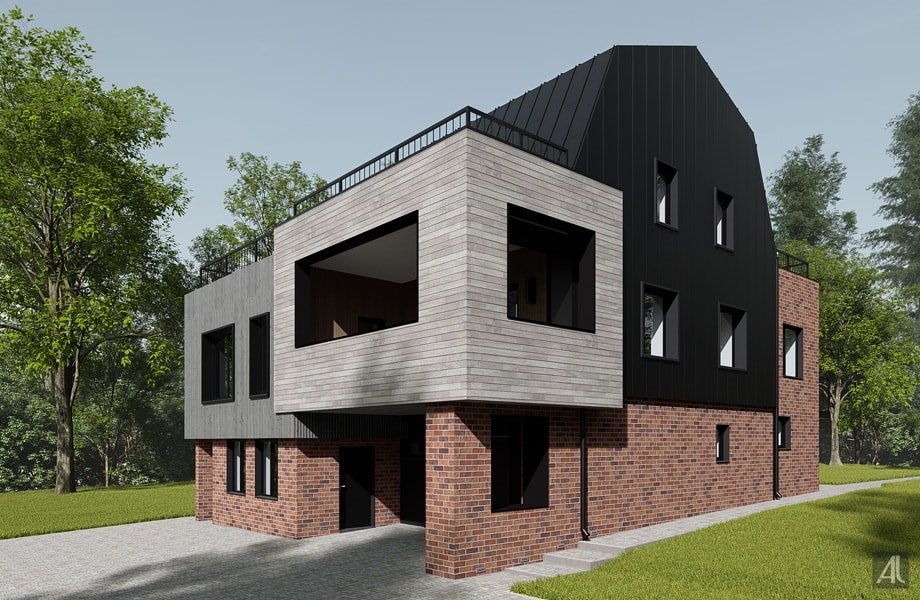 проектирование фасада частного жилого дома и бани на новой риге