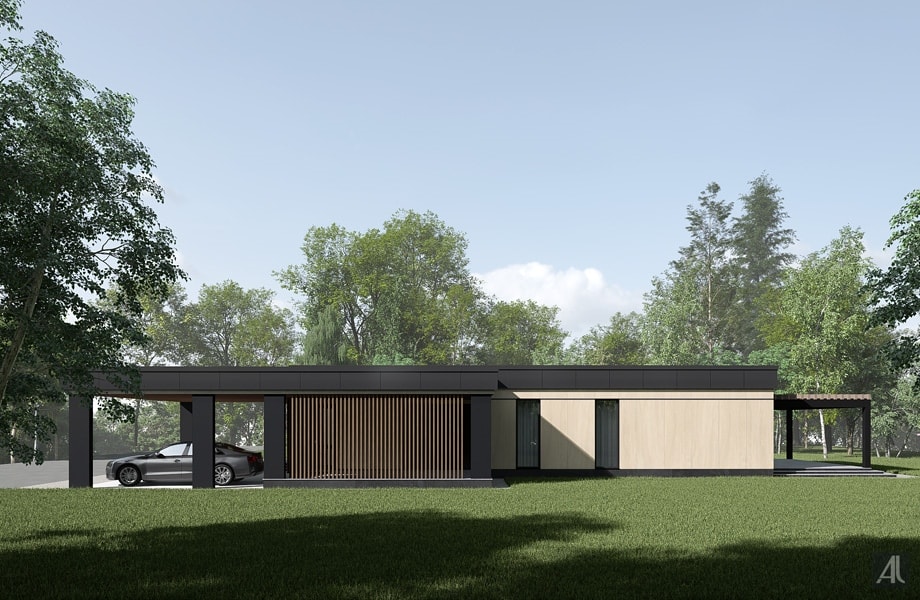 дизайн фасада одноэтажного дома из газобетонных блоков в современном стиле