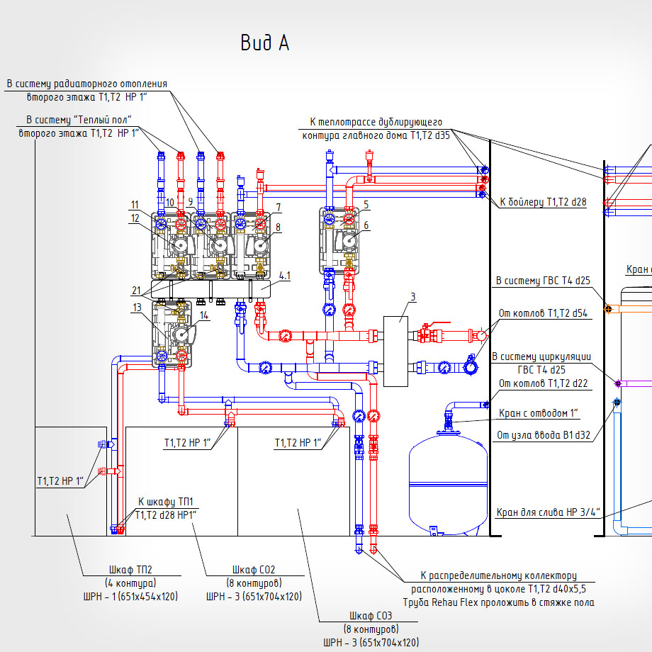 Чертеж развертки оборудования помещения котельной из рабочего проекта