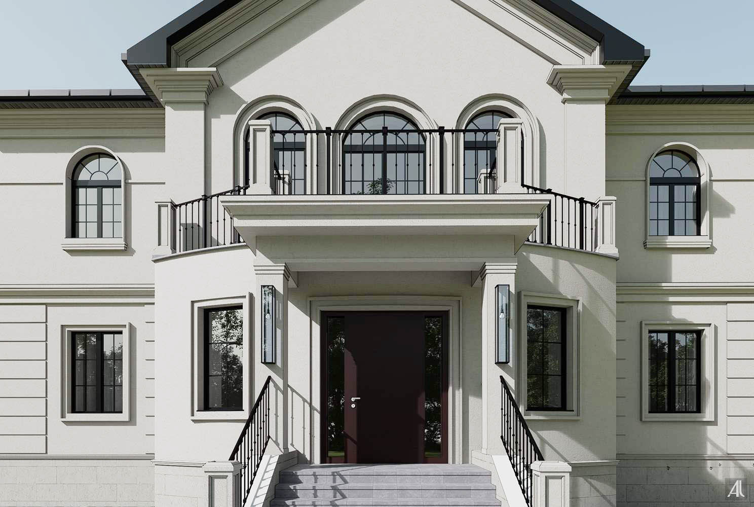 финальный вариант отделки фасадов классического дома в штукатурке
