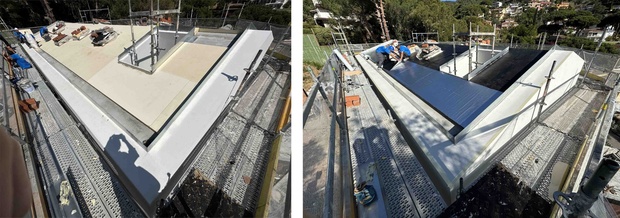 Фотографии строительных работ - монтаж кровельного покрытия