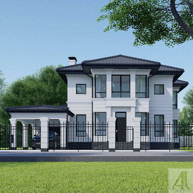 дизайн фасадов в стиле современной классики. дом на новой риге