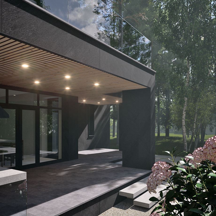 Визуализация входной группы частного дома в современном стиле