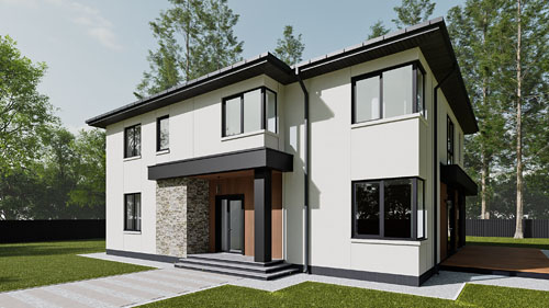 Комбинированный фиброцементный фасад дома из газобетона