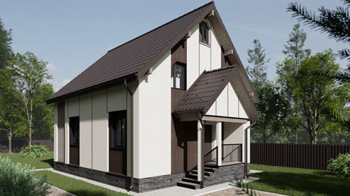 Комбинированный фасад деревянного дома с использованием фиброцементных панелей и ДПК панелей под рейку