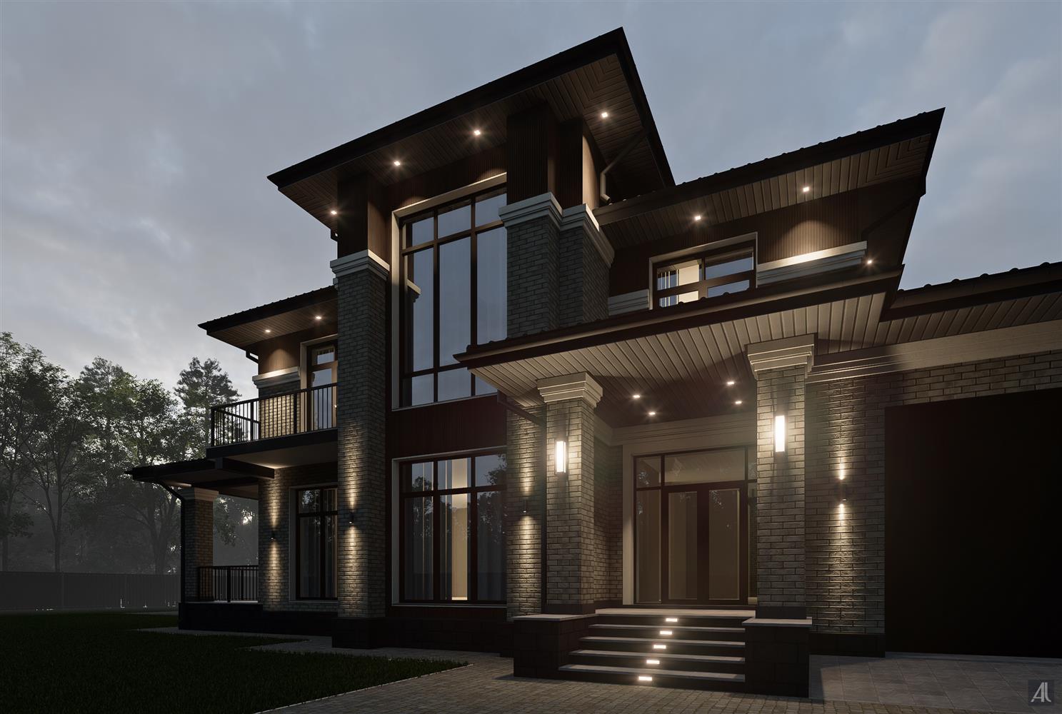 Согласованный вариант фасадного освещения дома - вид 2
