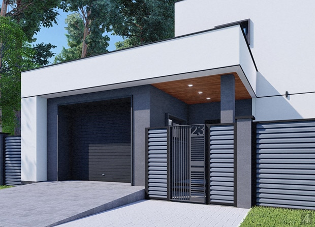 визуализация входной группы с ограждением участка