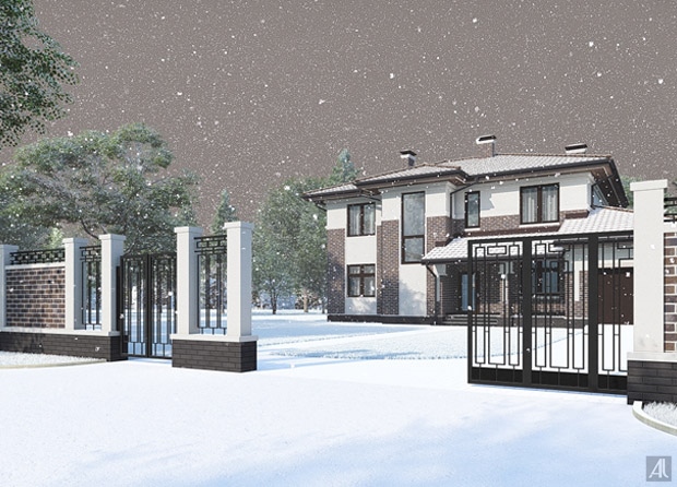 эскиз дизайна забора дома в стиле райта в пушкинском районе